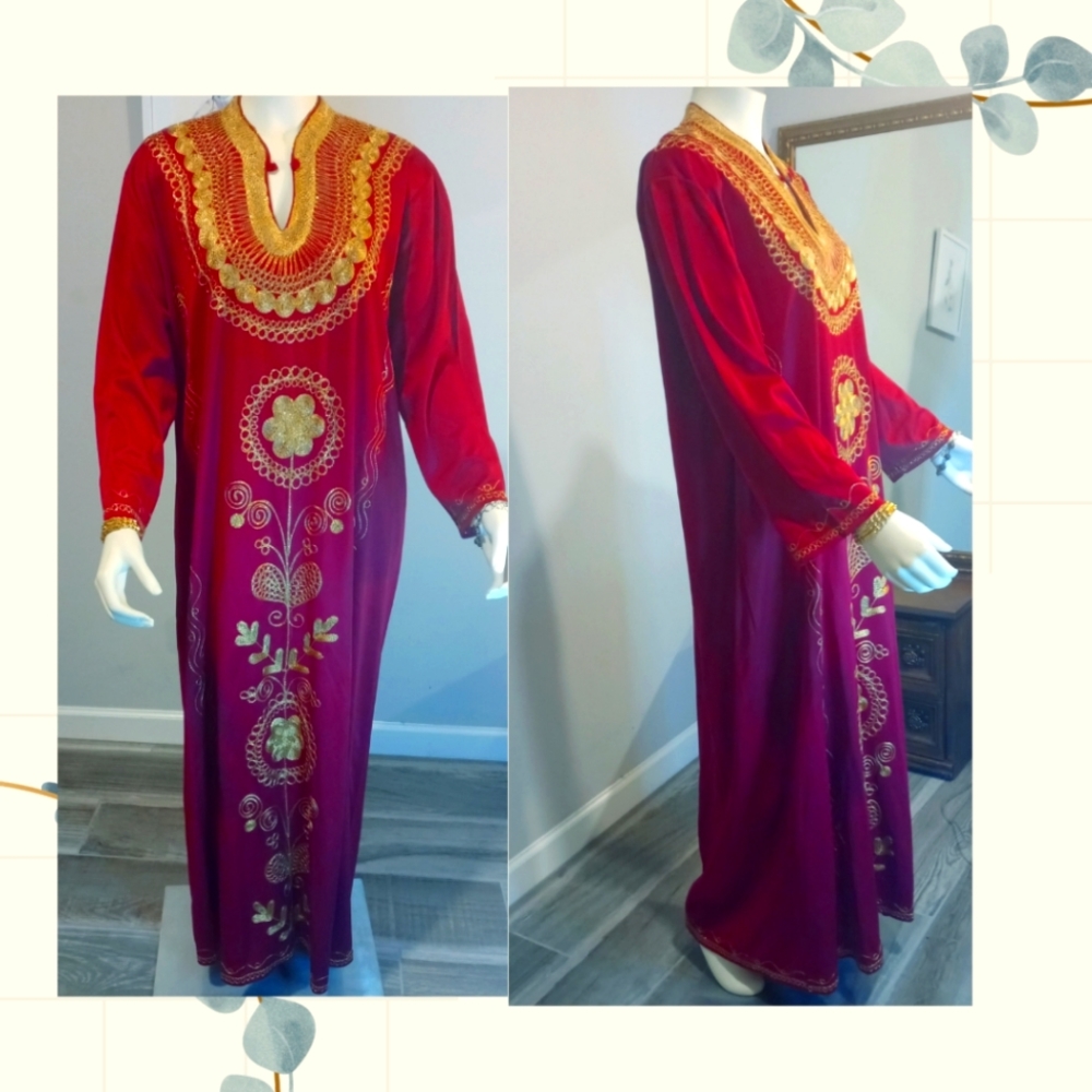 Tunic long  sleeves woman Burgundy & Gold XL